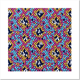 Snakeskin Pattern (Marigold, Pink and Blue) Posters and Art